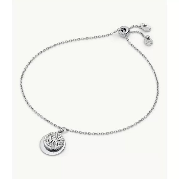 Michael Kors Pave Logo & Engravable Disc Slider Bracelet in Sterling Silver NWT - Picture 1 of 5